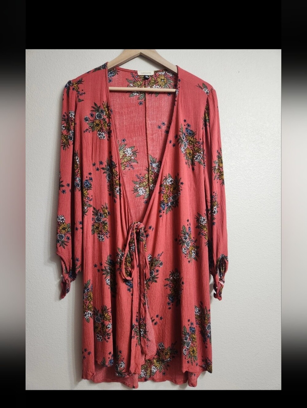 Floral Tie-Front Kimono Robe - Pink